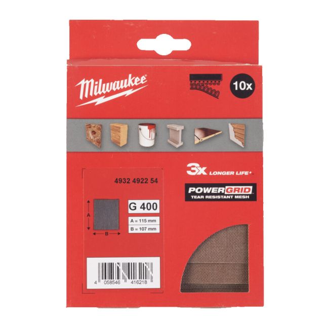 Сітка шліфувальна PG Mesh HL MILWAUKEE, 115х107мм, зерно 80, (10шт) (4932492249)