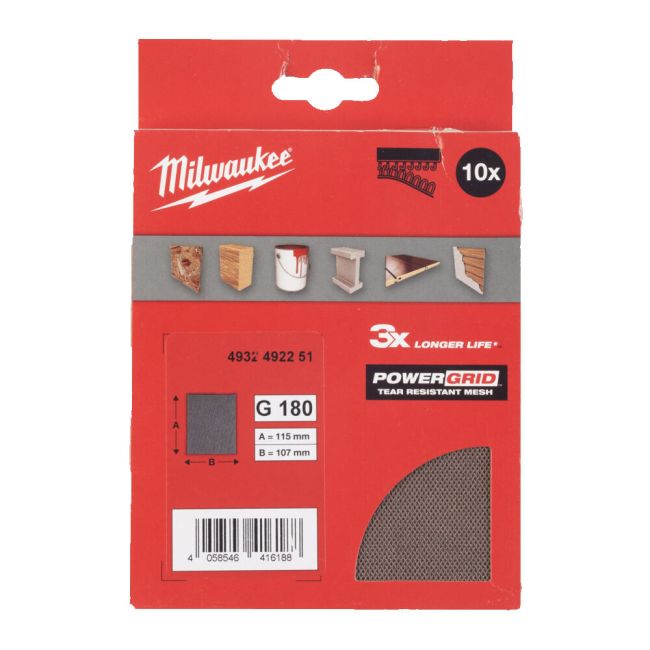 Сітка шліфувальна PG Mesh HL MILWAUKEE, 115х107мм, зерно 180, (10шт) (4932492251)