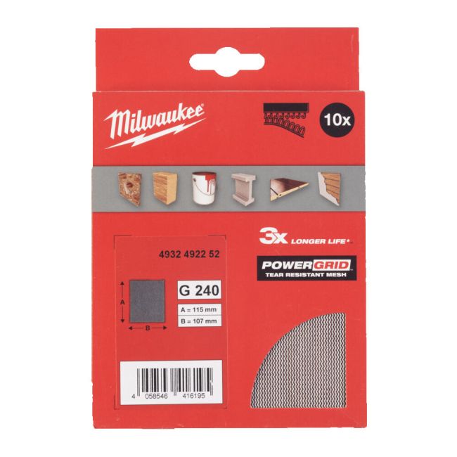 Сітка шліфувальна PG Mesh HL MILWAUKEE, 115х107мм, зерно 240, (10шт) (4932492252)