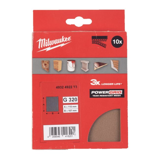 Сітка шліфувальна PG Mesh HL MILWAUKEE, 115х107мм, зерно 320, (10шт) (4932492253)