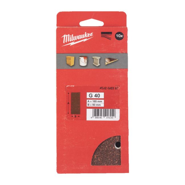 Папір шліфувальний MILWAUKEE, 93x185мм HL, зерно 40, (10шт) (4932492257)