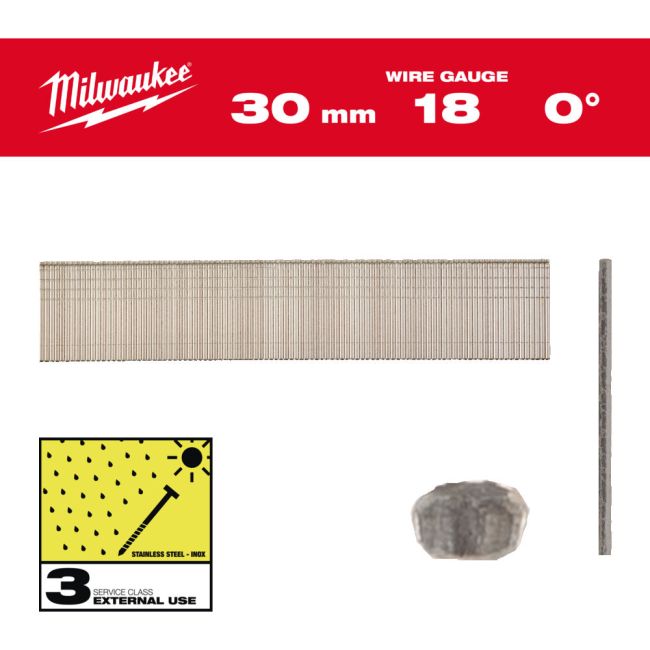 Цвяхи з нержавійки з Т-образною головкою MILWAUKEE, 18G/0 градусів/30мм, (5000шт) (4932492560)