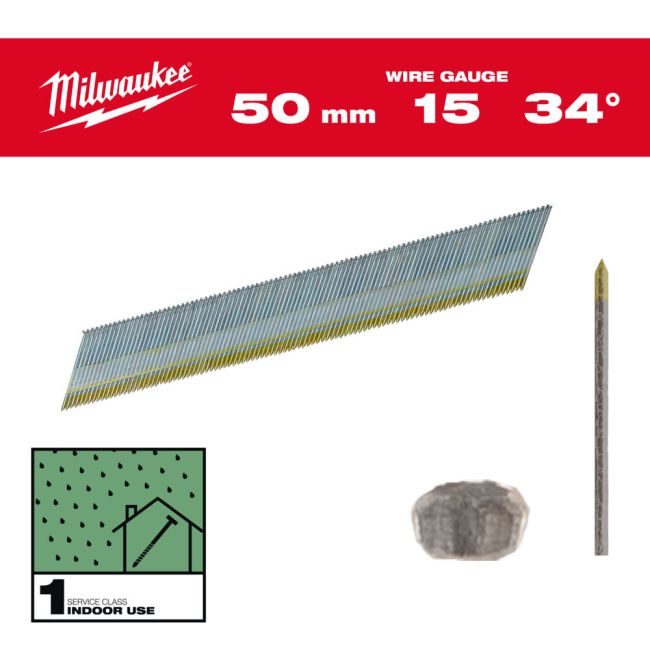 Цвяхи оцинковані з D-образною головкою MILWAUKEE, 15G/34 градуси/50мм, (2500шт) (4932492577)