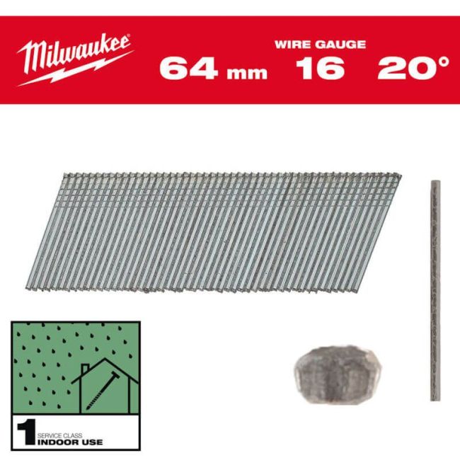 Набір цвяхів для нейлера 16G/20 /64мм (2000 шт) MILWAUKEE (4932492586)