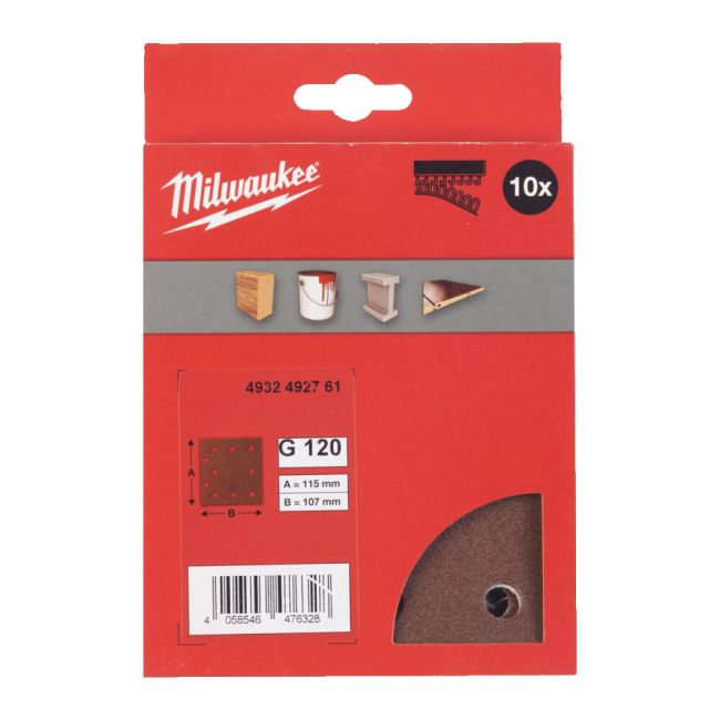 Папір шліфувальний MILWAUKEE, 115x107мм HL, зерно 120, (10шт) (4932492761)