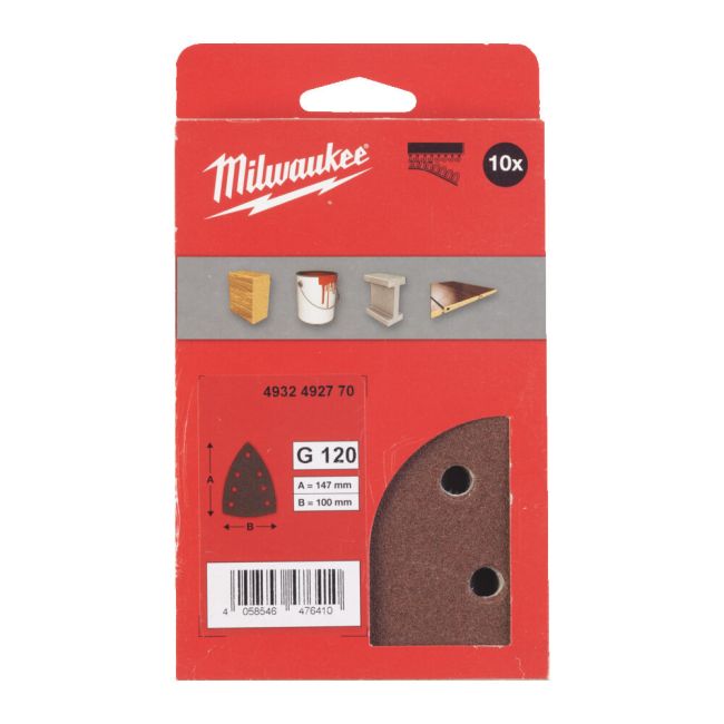 Папір шліфувальний дельтавидний MILWAUKEE, 100х147мм HL, зерно 120 (10шт) (4932492770)