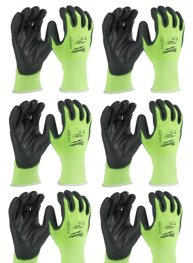 Рукавиці робочі сигнальні Hi-Vis MILWAUKEE, з опором порізам 3/C рівня, розмір 8/M, (12 пар) (4932492919)