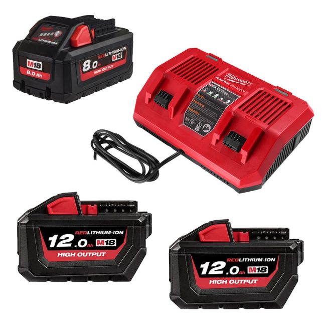 Енергокомплект Li-Ion MILWAUKEE, M18 HNRGO1-823 (зарядний пристрій M18 DFC, 1 акумулятор М18 НВ8 8Аг, 2 акумулятори М18 НВ12 12А (4932492933)