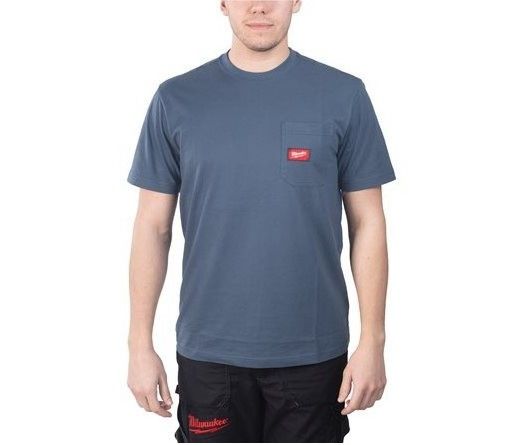 Футболка MILWAUKEE WTSSBLU-L, з карманом та коротким рукавом, синя, (розмір L) (4932493015)