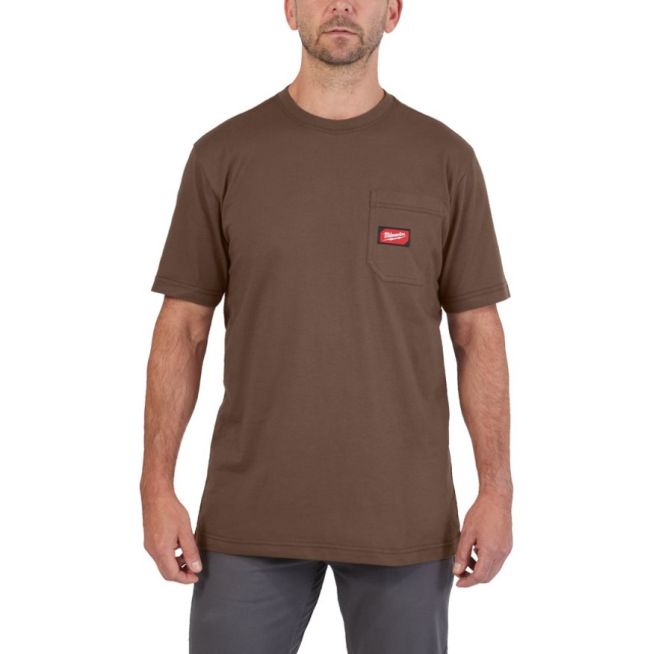Футболка MILWAUKEE WTSSBR-XXL з карманом та коротким рукавом, коричнева, (розмір XXL) (4932493032)