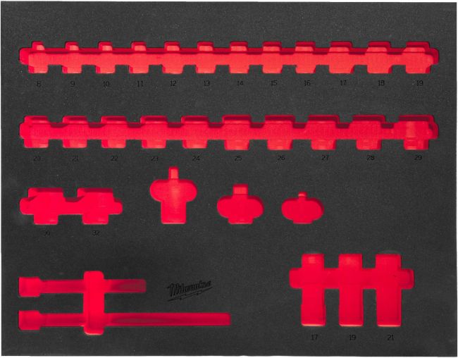 Пінне вкладення з ложементом для головок ShW 1/2" STD, (32шт) (45х536х417мм) для шаф металевих MILWAUKEE (4932493391)
