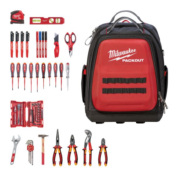Набір ручного інструменту для електрика (76 одиниць) у рюкзаку PACKOUT MILWAUKEE (4932498407)