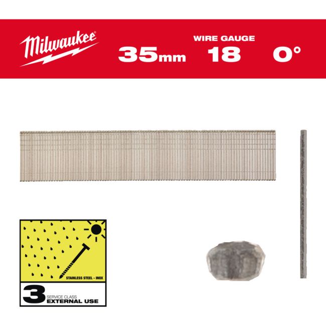 Цвяхи з нержавіки вкриті смолою з Т-образною головкою MILWAUKEE, 18G/0 градусів/35мм, (5000шт) (4932498745)