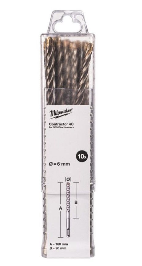 Бур SDS-PLUS 4C Contractor MILWAUKEE, O8х160мм, (10шт) (4932498880)