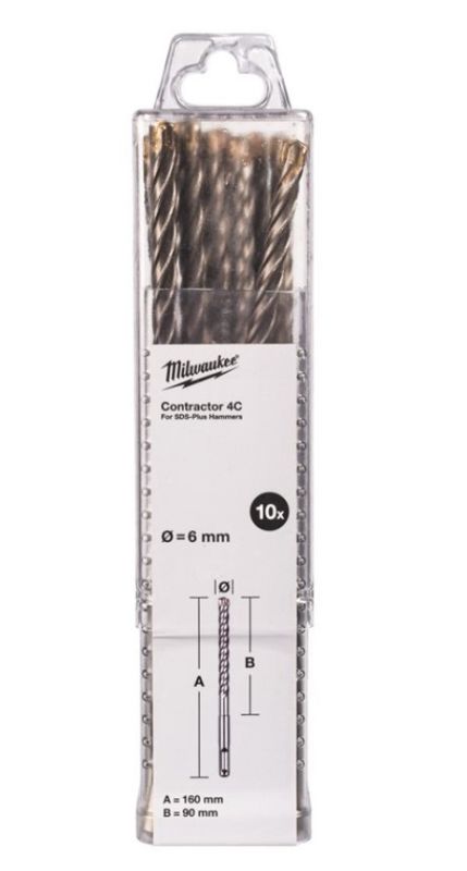 Бур SDS-PLUS 4C Contractor MILWAUKEE, O8х160мм, (10шт) (4932498880)