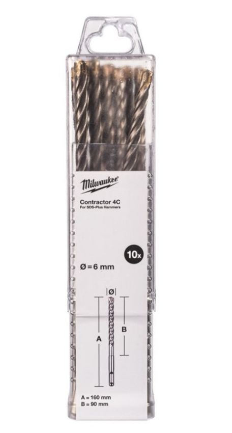 Бур SDS-PLUS 4C Contractor MILWAUKEE, O8х160мм, (10шт) (4932498880)