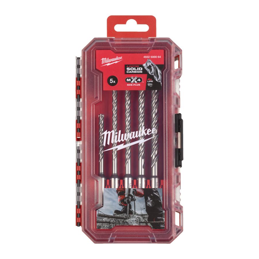 Набір бурів SDS-PLUS MX4 PACKOUT MILWAUKEE, (діаметри 5/5/6/7/8мм) Set 2 (5шт) пластиковий кейс (4932500064)