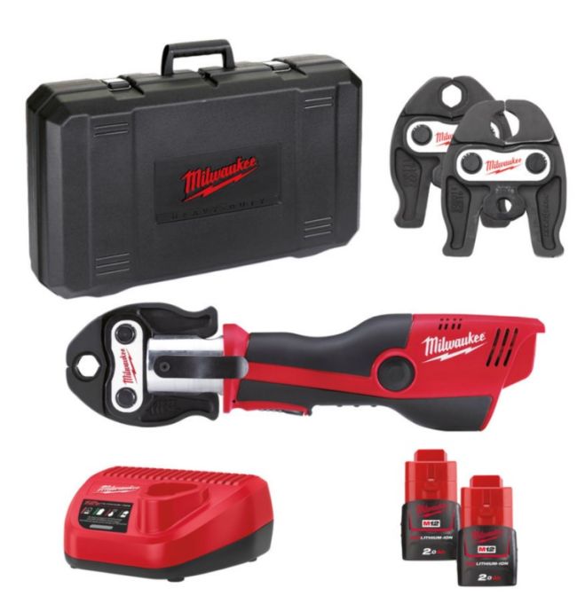 Обтискач гідравлічний акумуляторний для труб MILWAUKEE, M12 HPT-202C V-SET2 (зарядний пристрій С12 С, 2 акумулятори М12 В2 2Аг, (4933459382)