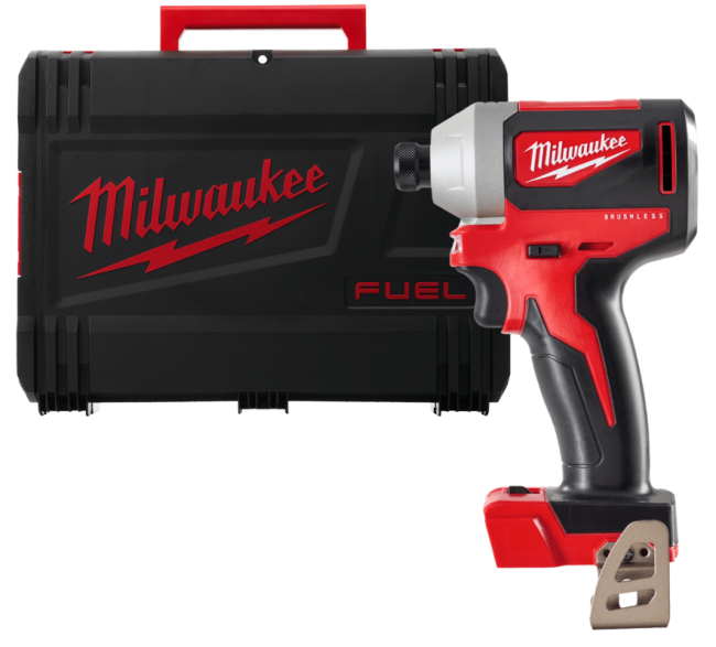 Шуруповерт ударний акумуляторний безщітковий 1/4" HEX MILWAUKEE, M18 BLID2-0X, 180Нм (каркас, кліпса для ременя, HDкейс) (4933464519)