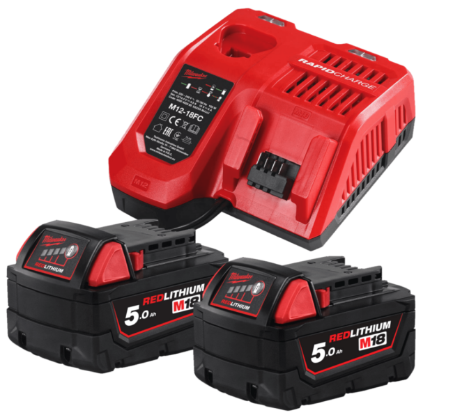 Енергокомплект Li-Ion MILWAUKEE, M18 NRG-502С (зарядний пристрій M12-18FC, 2 акумулятори М18 В5 5Аг) (4933471980)