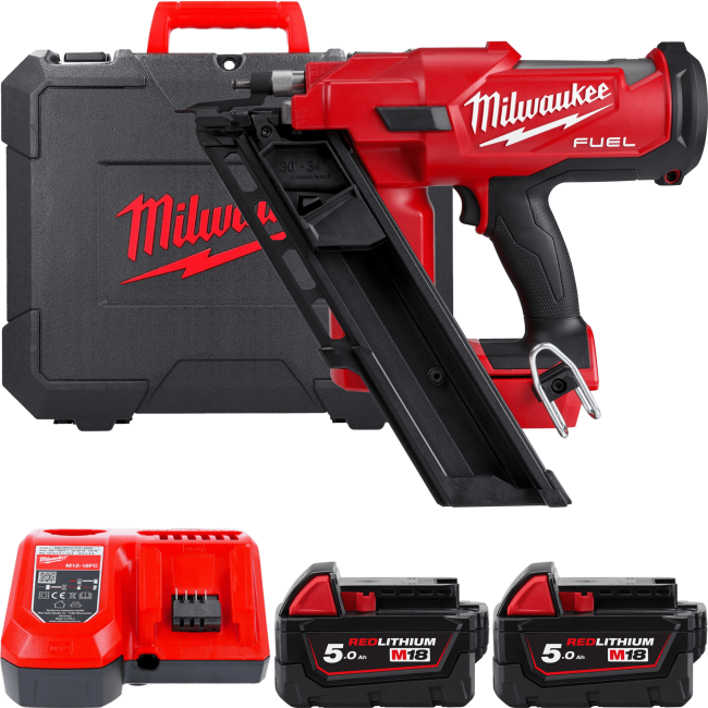 Пістолет цвяхозабивний акумуляторний безщітковий MILWAUKEE M18 FUEL FFNS-502C  (зарядний пристрій M12-M18 FC, 2 акумулятори M18 (4933478302)