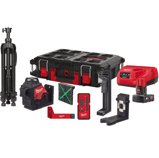 Нівелір лазерний 3D акумуляторний MILWAUKEE, M12 3PLKIT-401P (+зар. прист.,1акум.Х4Аг, кейс PACKOUT) (4933478960)