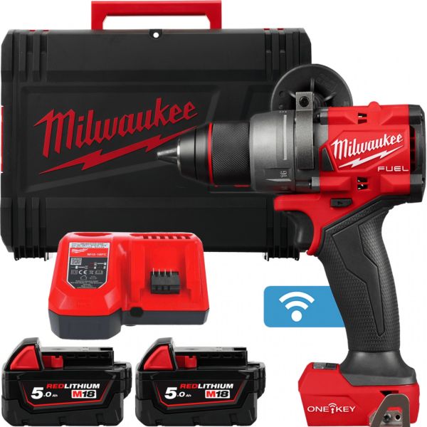Дриль-шуруповерт з ударом акумуляторний безщітковий MILWAUKEE, M18 ONEPD3-502X, 158Нм (зарядний пристрій М12-18 FC, 2 акумулятор (4933492801)