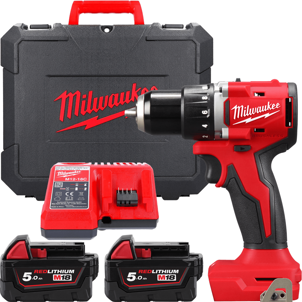 Дриль-шуруповерт акумуляторний безщітковий MILWAUKEE M18 BLDDRC-502С, 60,5Нм (зарядний пристрій М12-18 FС, 2 акумулятори М18 В5 (4933492835)