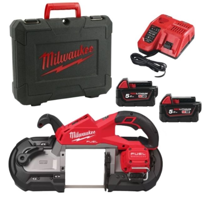 Пила стрічкова акумуляторна MILWAUKEE, M18 FBS127-502C (зарядний пристрій M12-18 FC, 2 акумулятори М18 В5 5Аг, кейс) (4933498310)