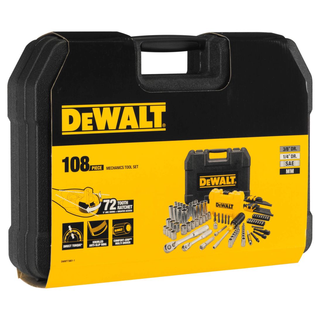 Набір головок, біт, ключів шестигранних 1/4 та 3/8, 108 предметів. DeWALT DWMT73801-1